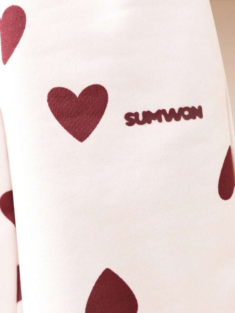 Heart Print Hoodie Jogger Set