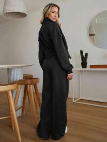 SHEIN WOMAN COSY TWO PIECES LOUNGEWEAR WITH DOUBLE SIDE ZIPPER - Black - View 2