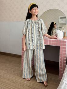 DAZY Tween Girls Printed Short Sleeve Top And Pants Pajama Set - Multicolor - View 4