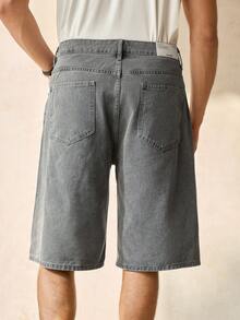 RONVEXI Pantalones cortos vaqueros azul claro lavados holgados y casuales para hombre - Gris Claro - Ver 2