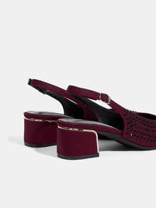 CUCCOO TILAWA Giày cao gót quai sau đính đá, đế thô - Màu Đỏ Sâu - Xem 4