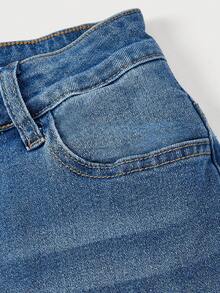 SHEIN MOD 女士时尚夏季碎花图案休闲百搭喇叭牛仔裤 - 藍色 - 查看 4