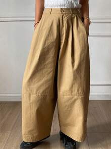 DAZY Women's Loose Fit Patchwork Pocket Wide Leg Casual Street Pants, Spring/Autumn - Khaki - View 5