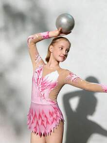 SHEIN Tween Girls' Round Neck Long Sleeve Fitted Fashionable Printed Breathable Sportswear - Pink - View 5