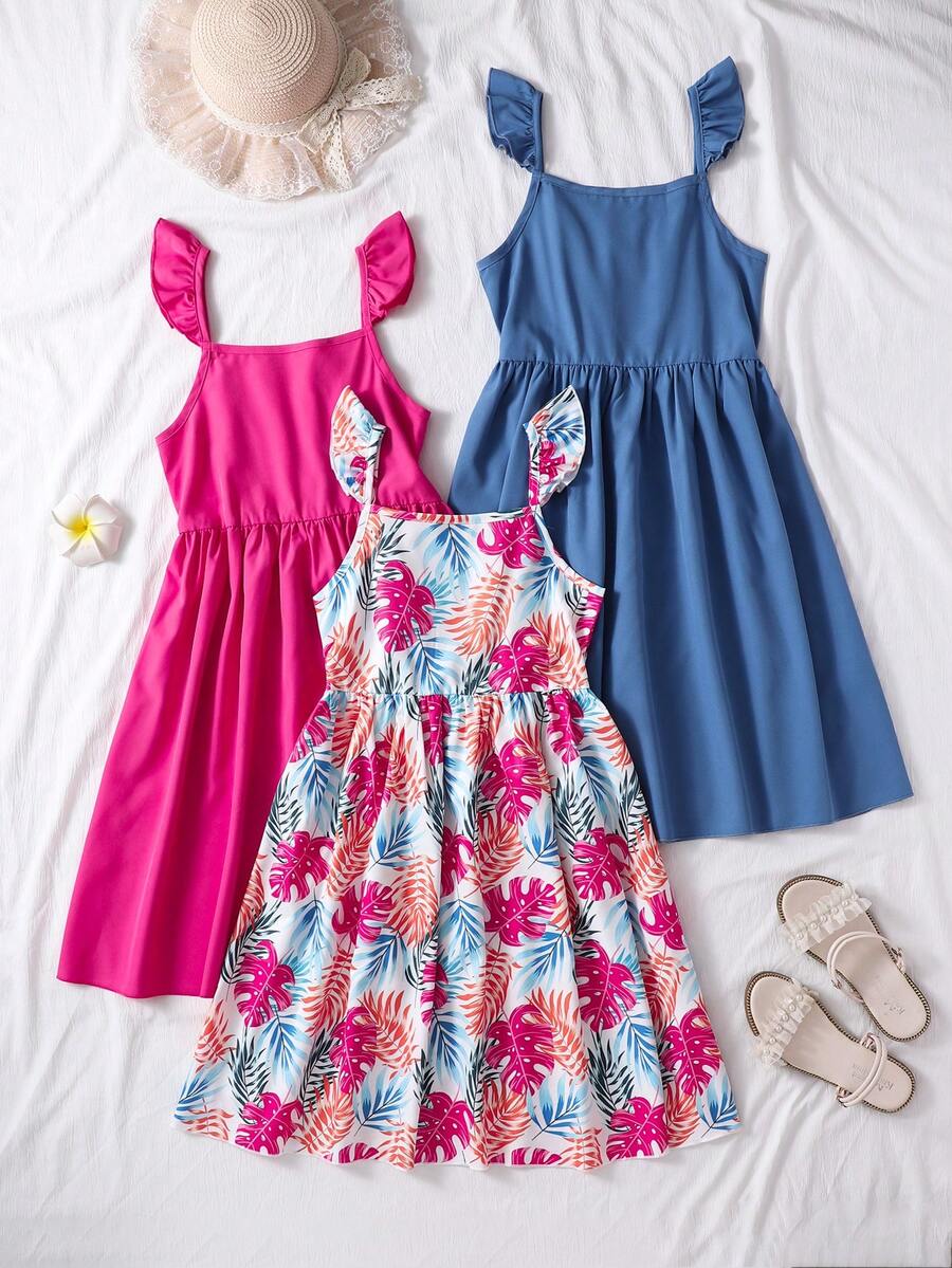 SHEIN Sparklyn 少女休闲无袖度假连衣裙,夏季 - 彩色 - 查看 1