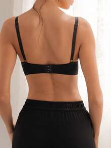 DesireSculpt 1pc Women Deep V Plunge Seamless Underwire Bra - Black - View 2