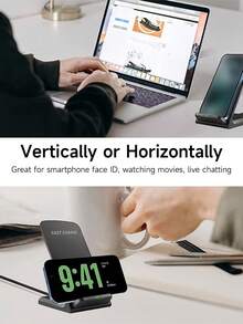 Teckwe 15W 快速无线充电器，无线充电支架，兼容 17/17 Air/16/15/15 Pro/15 Plus/15 Pro Max/14/13/12，以及 Galaxy S25/S24/S23/S22/S21 和支持 Qi 无线充电的手机 - 黑色 - 查看 2