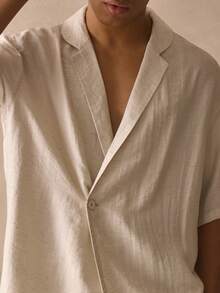 Musero Short Sleeve Asym Button Detail Top Smart Style Leightweight Linen Textured Shirt Spring Summer Holiday Essentials - Apricot - View 2