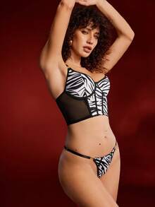 2pcs Women's Sexy Printed Mesh Lingerie Set - Multicolor - View 2