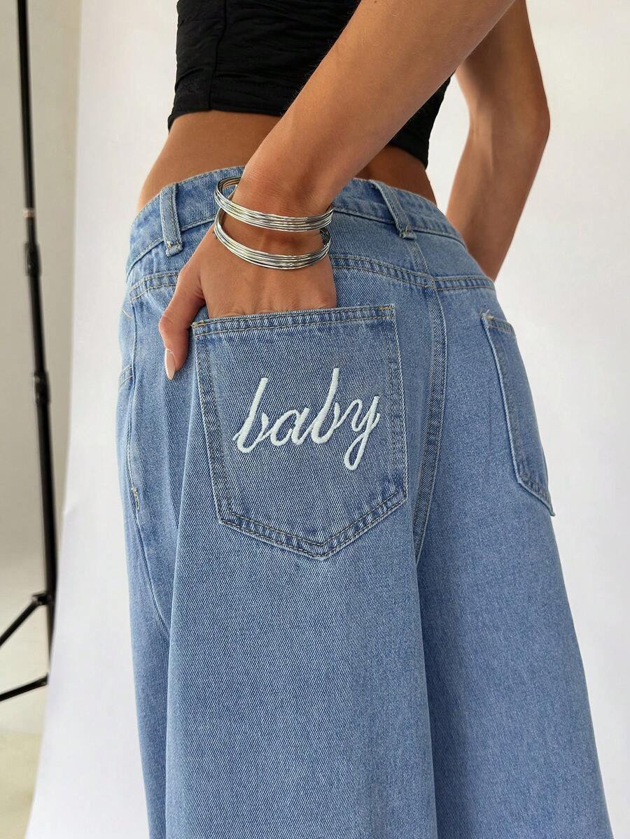 SHEIN TRNDY Casual Summer Straight Loose Fit Jeans With Pockets, Versatile Daily Wear - Light Wash - View 1