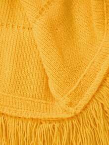 Mistrie 女士针织毛衣连衣裙，露肩设计，立体波浪条纹，流苏点缀，短款，黄色，修身剪裁，性感迷人，适合度假外出、休闲派对等场合，女装，春秋季、夏季、冬季皆宜。 - 黃色 - 查看 7