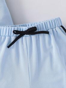 SHEIN 2件套男童撞色圆领无袖印花休闲夏季套装 - 淺藍色 - 查看 6