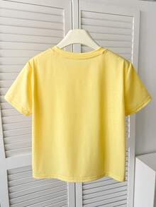 SHEIN 少女可爱3D蝴蝶结黄色T恤，休闲百搭日常穿着 - 黃色 - 查看 2