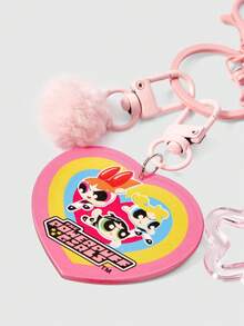 THE POWERPUFF GIRLS X SHEIN 1pcsThe Powerpuff Girls Love Keychain, Pink Girl Heart Bell Pendant, Cartoon Bag Pendant Accessories - Multicolor A - View 5