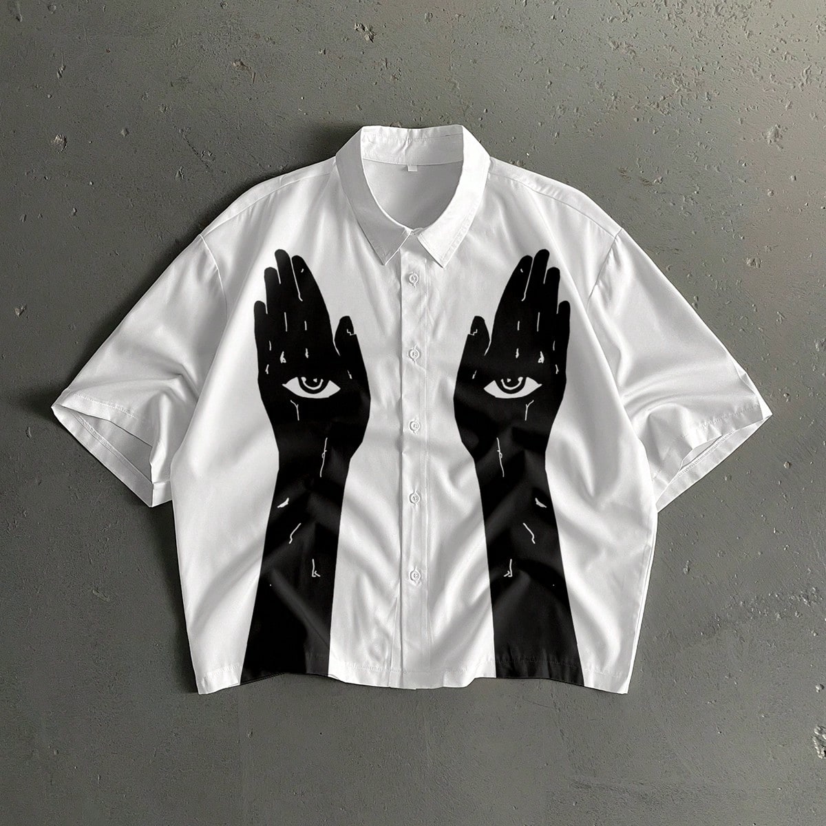 Camisa de manga corta con corte holgado y estampado abstracto con forma de ojo, diseño de moda, esencial para citas y reuniones, adecuada como regalo