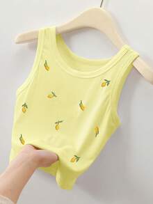 Resyla Camiseta de tirantes para mujer con cuello redondo y patrón bordado de limón - Multicolor - Ver 3