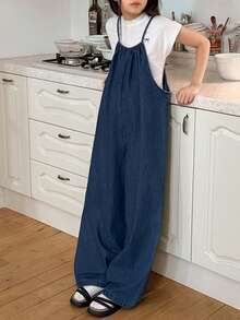 Dazy Kids 少女条纹印花休闲连体裤 - 藍色 - 查看 2