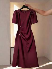 GlowEve CURVE Vestido ceñido de talle alto sexy con pliegues y abertura para tallas grandes - Morado - Ver 3
