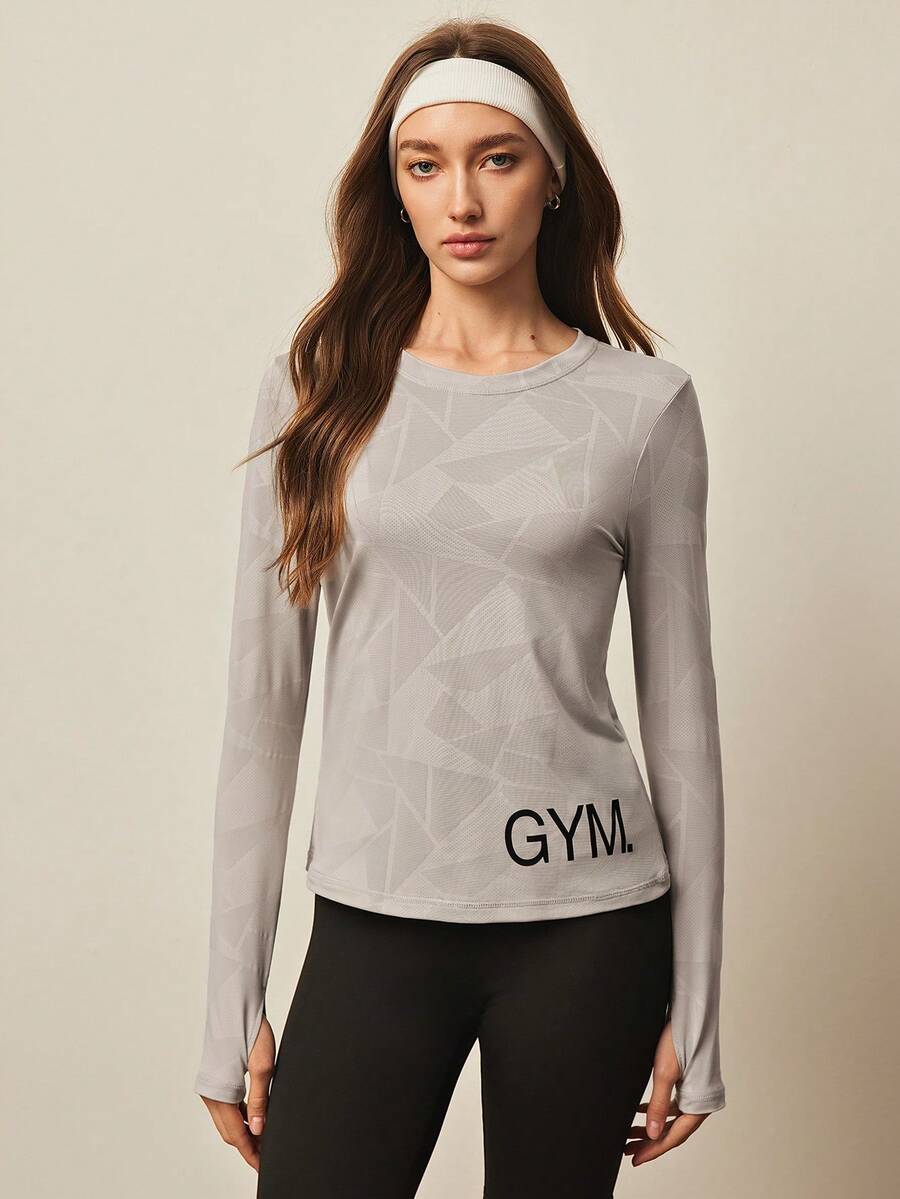 With My Calm With My Calm GYMS 极简几何提花镂空后背拇指孔长袖T恤 - 淺灰色 - 查看 1