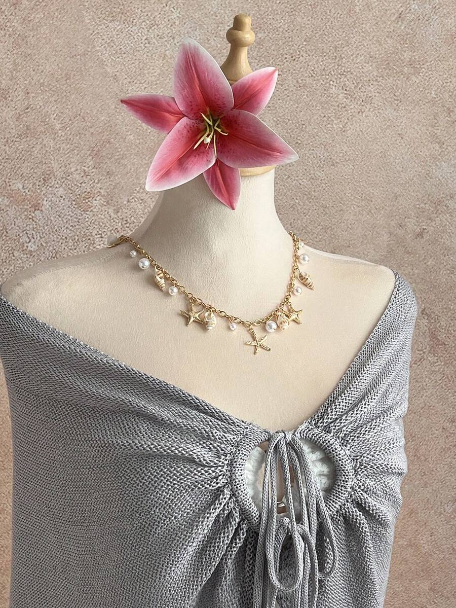 Elamini 女士休闲百搭简约前系带薄款开衫 - 灰色 - 查看 1