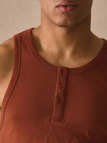 Musero Áo tank top ôm dáng, chất liệu gân, cài khuy ¼ hàng đầu, thích hợp cho mùa xuân hè và các kỳ nghỉ. - màu nâu - Xem 2