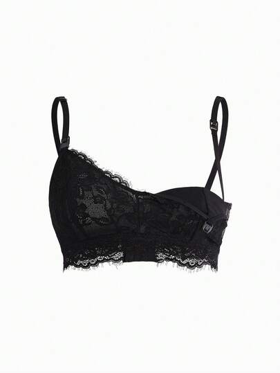 1pc Black Lace Sexy Maternity Nursing Bra, Breastfeeding Lingerie