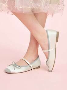 CUCCOO DOLLMOD 女士浅绿色丝绒蝴蝶结玛丽珍平底鞋，百搭、舒适又可爱，学院风情人节单品 - 淡綠色 - 查看 5