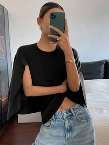 Livesso Spring & Summer Black Loose Casual Business Shawl Collar Pullover Sweater, Fashion Office Streetwear Design For Women - Black - View 5