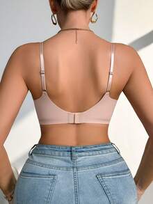SHEIN 舒适V领无缝凝胶粘性文胸 - 粉色 - 查看 2