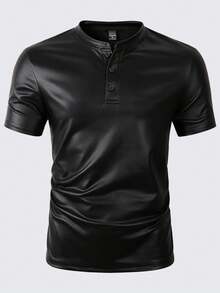 Manfinity LEGND Men's Stand Collar Zipper Half Placket Fashionable Versatile Daily Wear Short Sleeve T-Shirt - Black - View 1