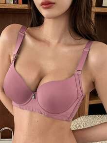 DAZY Sujetador con aros y tirantes ajustables, con relleno y pliegues ligeros, estilo minimalista, adecuado para lencería de primavera y verano para mujeres - Rosa - Ver 5
