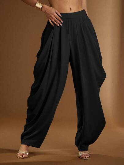 Hauture Pantalones largos plisados de unicolor y sexy para mujer