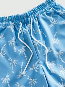 ROMWE MEN Casual Men's Summer Beach Vacation Coconut Tree Print Shirt Set - Blue - View 6