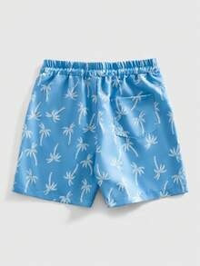 ROMWE MEN Casual Men's Summer Beach Vacation Coconut Tree Print Shirt Set - Blue - View 7