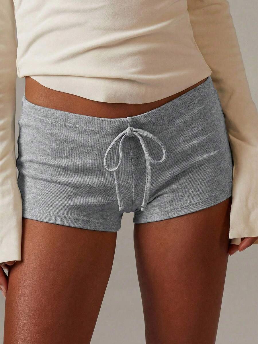Athîral A Must-Have Item: Mini Shorts, Perfect For Summer Vacations And Casual Wear, Also Ideal For Spring. These Solid-Color, Elastic-Waisted, Form-Fitting Shorts Are Perfect For A Relaxed, Springtime Look - Light Grey - View 1
