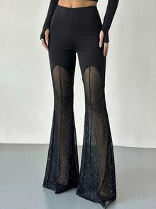 Firerie Quần ống loe ôm sát, cạp thấp, chất liệu ren mỏng, màu đen, dành cho nữ, thích hợp cho kỳ nghỉ, lễ tốt nghiệp, lễ hội âm nhạc, tiệc tùng, phong cách đường phố, thu đông. - màu đen - Xem 6