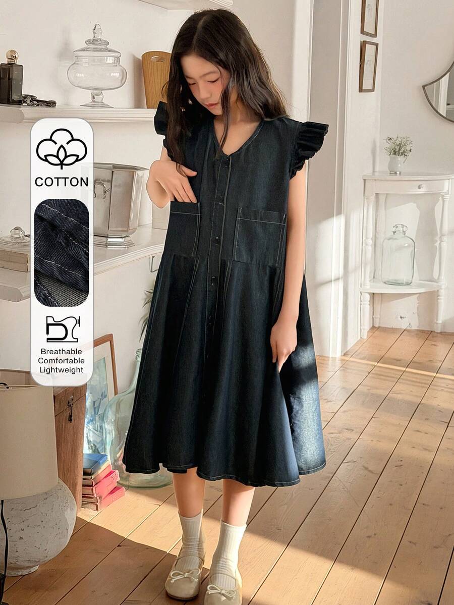 DAZY Vestido de mezclilla para niñas - Azul lavado oscuro - Ver 1