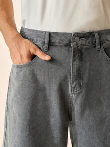 RONVEXI Pantalones cortos vaqueros azul claro lavados holgados y casuales para hombre - Gris Claro - Ver 5