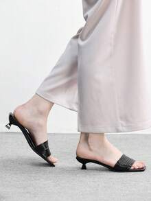 CUCCOO BIZCHIC 春夏新款户外女式杏色方头露趾高跟凉鞋 女式细跟法式裙拖 - 黑色 - 查看 3