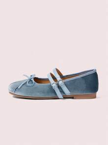 CUCCOO DOLLMOD Gentle Blue Velvet Ballet Shoes, Daily Commuting Flat Mary Jane Shoes Valentine's Day - Baby Blue - View 8