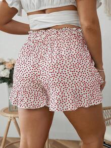 SHEIN VCAY Plus Ditsy Floral Print Paperbag Waist Skort Spring Short Shorts - Red - View 2