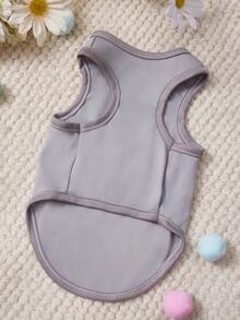 PETSIN 1pc White Letter LOVE DAD MOM Love Printed Pet Tank Top Grey Casual Style Pet Clothes - Grey - View 3