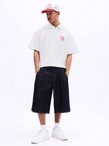 SUMWON Men's Boxy Fit Collared Polo Shirt With Embroidered Logo Chest Print Short Sleeve Casual Summer Top - Apricot - View 3