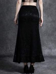 Glisette Chân váy đuôi cá dệt jacquard cổ điển, trang trí cầu kỳ, dáng ôm, phong cách punk, thời trang xuân/hè. - màu đen - Xem 4