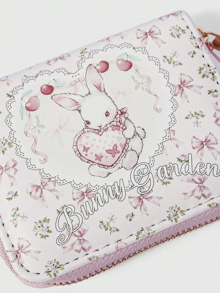 ROMWE Kawaii 1116966 1件装兔子心形蝴蝶结图案简约风格拉链零钱包，适合女性。 - 多色A - 查看 4