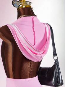 Amplova Women's Striped Backless Fitted Mini Dress With Hood - Pink - View 7