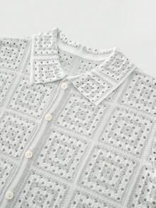 Manfinity Homme Men's Fashionable Casual Hollow Button Knit Sweater - Grey - View 7