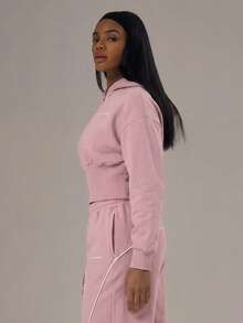 Musera Sport Port Cinched Waist Zip Through Hoodie Tracksuit Top Only Winter Activewear Sport Gym Workout - Baby Pink - View 5