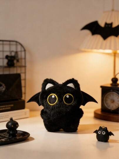 POKOJA LAND 可爱蝙蝠黑猫毛绒公仔钥匙扣，带蝙蝠翅膀的小猫玩偶，大眼睛可爱玩偶玩具，送给孩子和女朋友的最佳礼物，生日和节日礼物的最佳选择，可挂在包包上，也可作桌面装饰