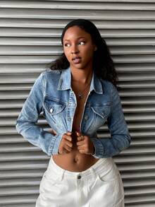 StreetHx Women's Fashionable Casual Denim Cropped Jacket And Coat - Light Wash - View 7